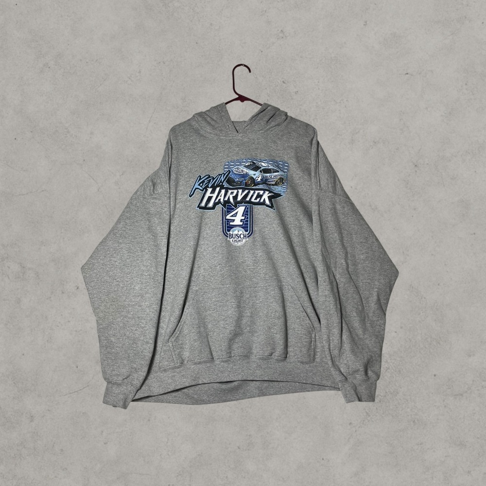 Kevin Harvick NASCAR Busch Light Racing Hoodie Grey Graphic Sweatshirt Mens XL